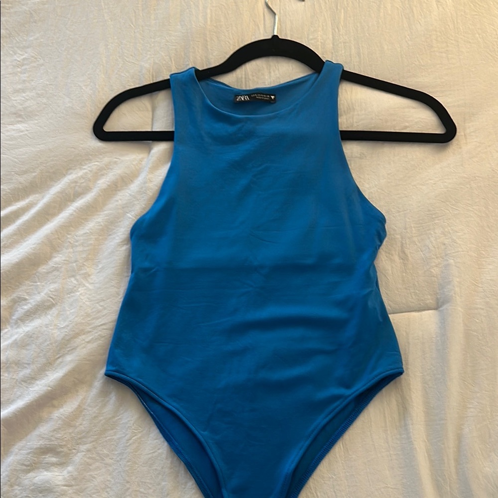 Zara Blue Bodysuit High Neck